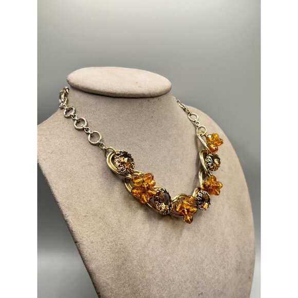 Vintage Choker Necklace Topaz Rhinestones Bead Clusters Hand Wired Gold Tone - Picture 4 of 10
